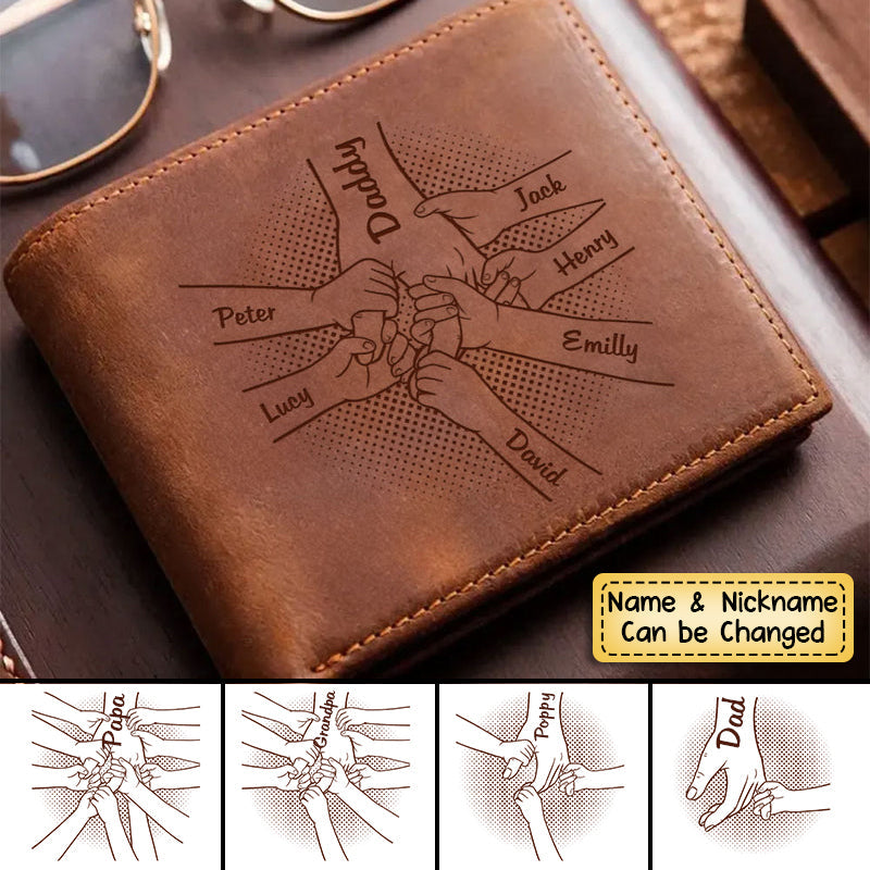 Personalized Hand in Hand Father & Kid Genuine Premium Leather Card Wallet