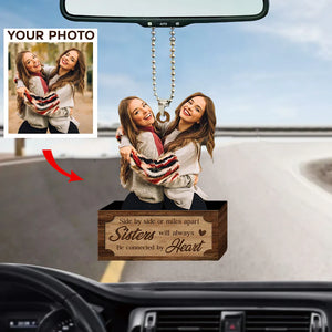 Personalized Photo Mica Ornament-Sisters will Always Be connected by Heart-Gift For Sister/Bestie