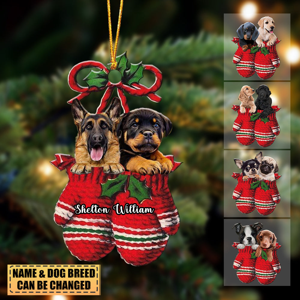 Personalized Two Dogs Inside Your Gloves Christmas Holiday-Two Sided Ornament