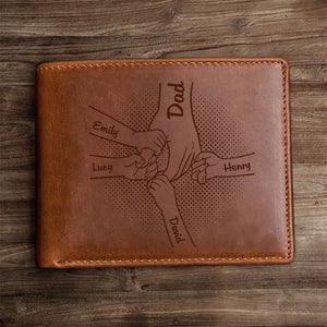 Personalized Hand in Hand Father & Kid Genuine Premium Leather Card Wallet