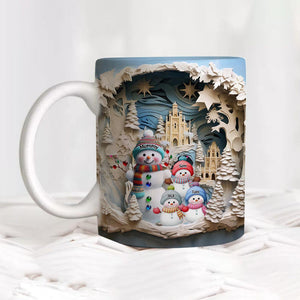 Blue Christmas Grandma Snowman With Little Snowman Kids Personalized Mug(No Really 3D)
