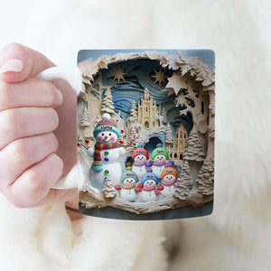 Blue Christmas Grandma Snowman With Little Snowman Kids Personalized Mug(No Really 3D)