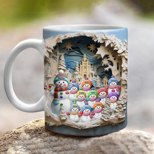 Blue Christmas Grandma Snowman With Little Snowman Kids Personalized Mug(No Really 3D)