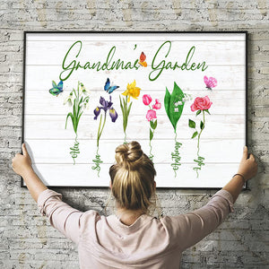 Personalized Grandma Garden Canvas, Family Birth Months Flowers, Gift For Family Poster